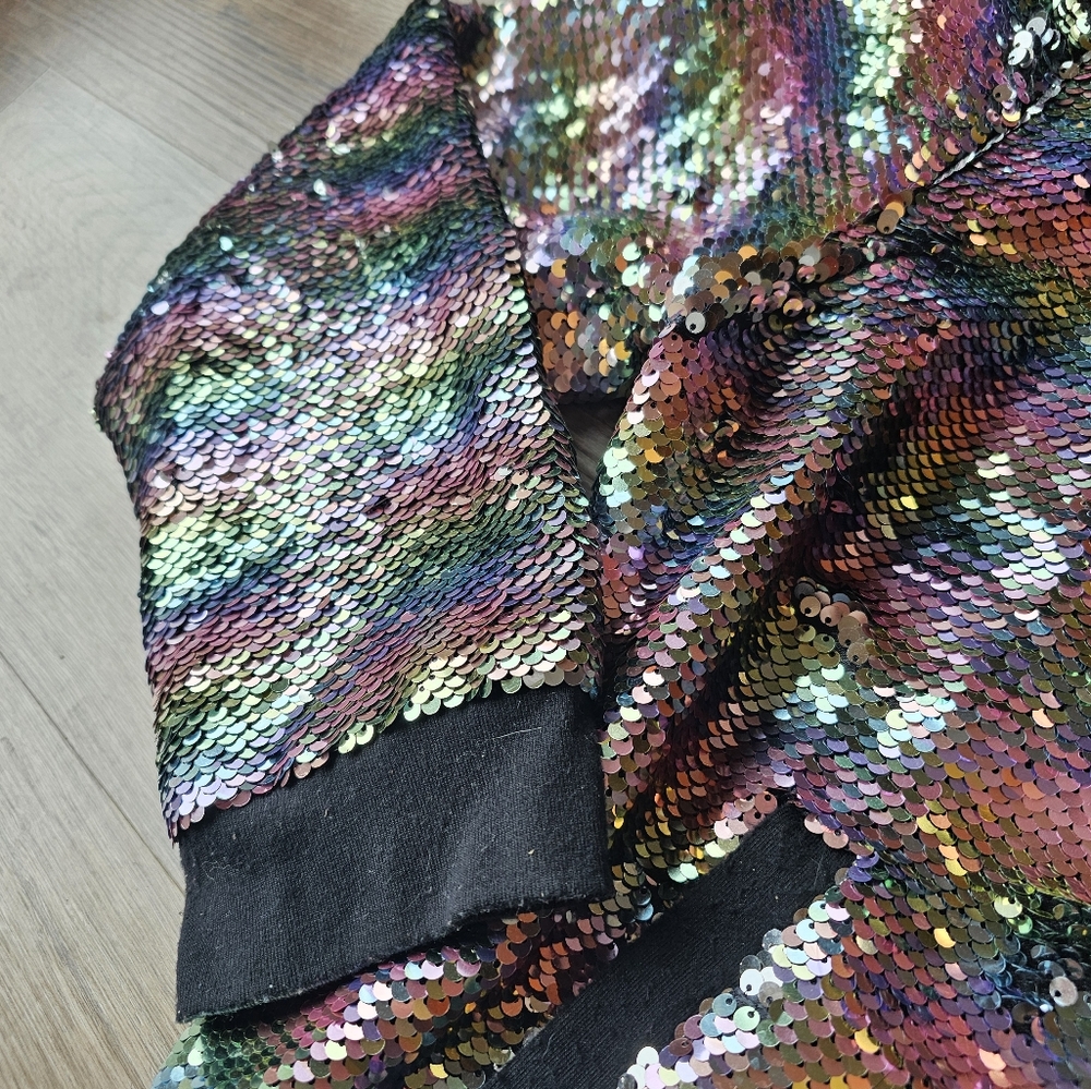 LULAROE ELEGANT STEVIE BOMBER JACKET size XL Rainbow Sequins Zipper Pocket - Picture 4 of 10